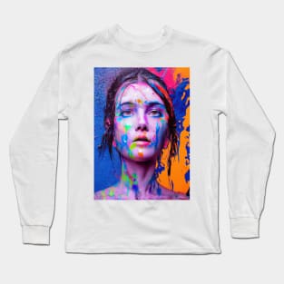 Painted Insanity Dripping Madness 1 - Abstract Surreal Expressionism Digital Art - Bright Colorful Portrait Painting - Dripping Wet Paint & Liquid Colors Long Sleeve T-Shirt